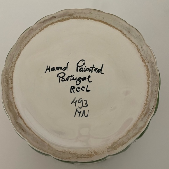 Vintage RCCL Portugal Hand Painted Floral Ceramic Green On White Flower Pot - Picture 8 of 13